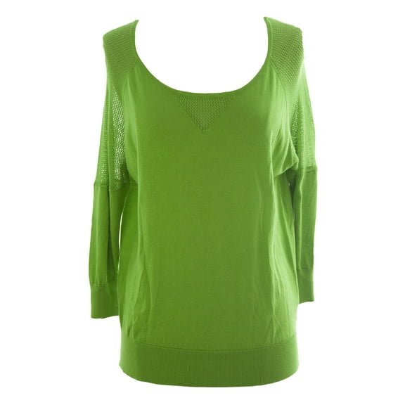 August Silk Women's Mesh Inset 3/4 Sleeve Sweater Medium Palm Leaf