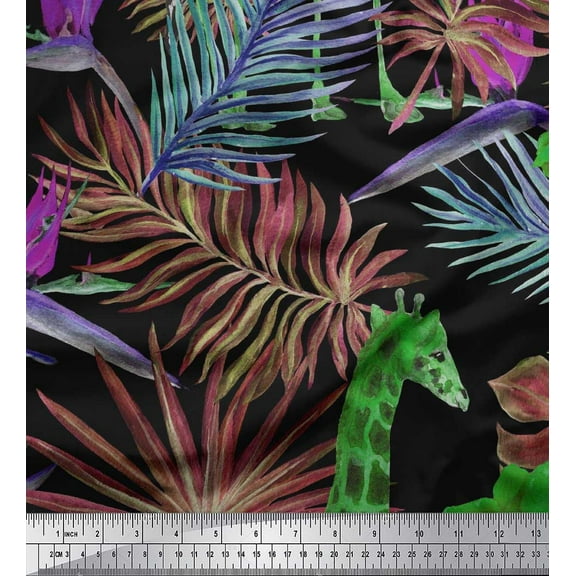 Soimoi Green Cotton Duck Fabric Tropical Leaves,Floral & Giraffe Face Animal Fabric Prints by Yard 42 Inch Wide
