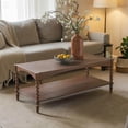thumbnail image 2 of GZXS Rustic Wood Coffee Table, 2-Tier Rectangle Center Storage Table with Lower Shelf & Turned Legs, for Living Space, Lounge Area, Home Office, 47.1"L x 22"W x 18.3"H, Brown, 2 of 10