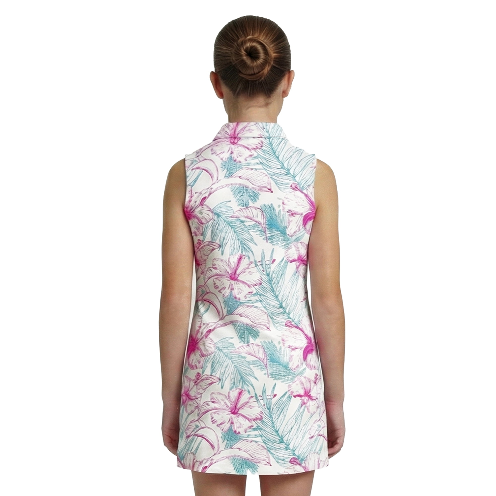 Birdie Bound Girls Hibiscus Tropical Sleeveless Polo Dress, Sizes XS-XL