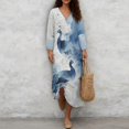 thumbnail image 4 of DISNIMO Bird Print Dresses for Women 2026 3/4 Sleeve Dress Linen Style V Neck Maxi Dresses Casual Loose Dress, L, 4 of 6