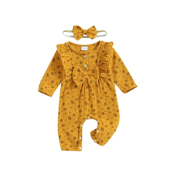 Bagilaanoe Newborn Baby Girl Jumpsuits Floral Long Sleeve Bodysuits   Headband 3M 6M 9M 12M 18M Infant Casual One Piece Romper