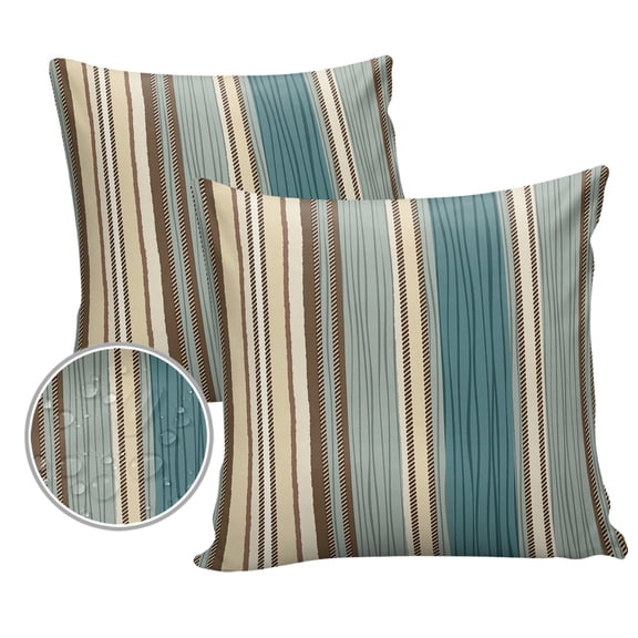 Pack of 2 Outdoor Pillow Covers, Boho Style Stripe Vertical Stripe Waterproof Square Throw Pillowcase Cushion Decorative Pillow Covers for Couch Patio Tent, 18x18 in