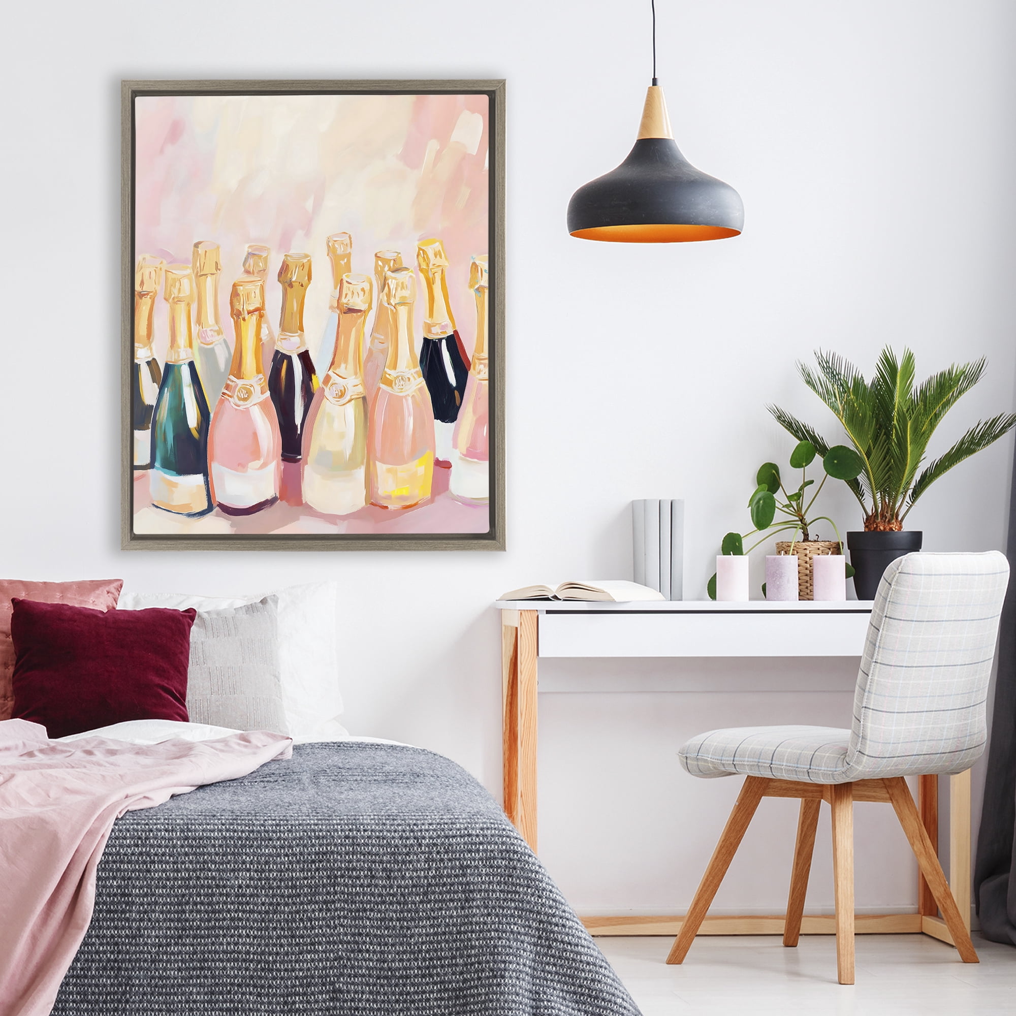 Stupell Industries Blush Champagne Bottles Collection Brown Framed Floater Canvas Wall Art, design by The Prints Vibe