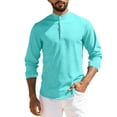thumbnail image 3 of Aobny Waffle T-Shirts for Man Button Up Plain T-Shirt Big & Tall High Neck Long Sleeve Mens T-Shirts,Green,L, 3 of 4