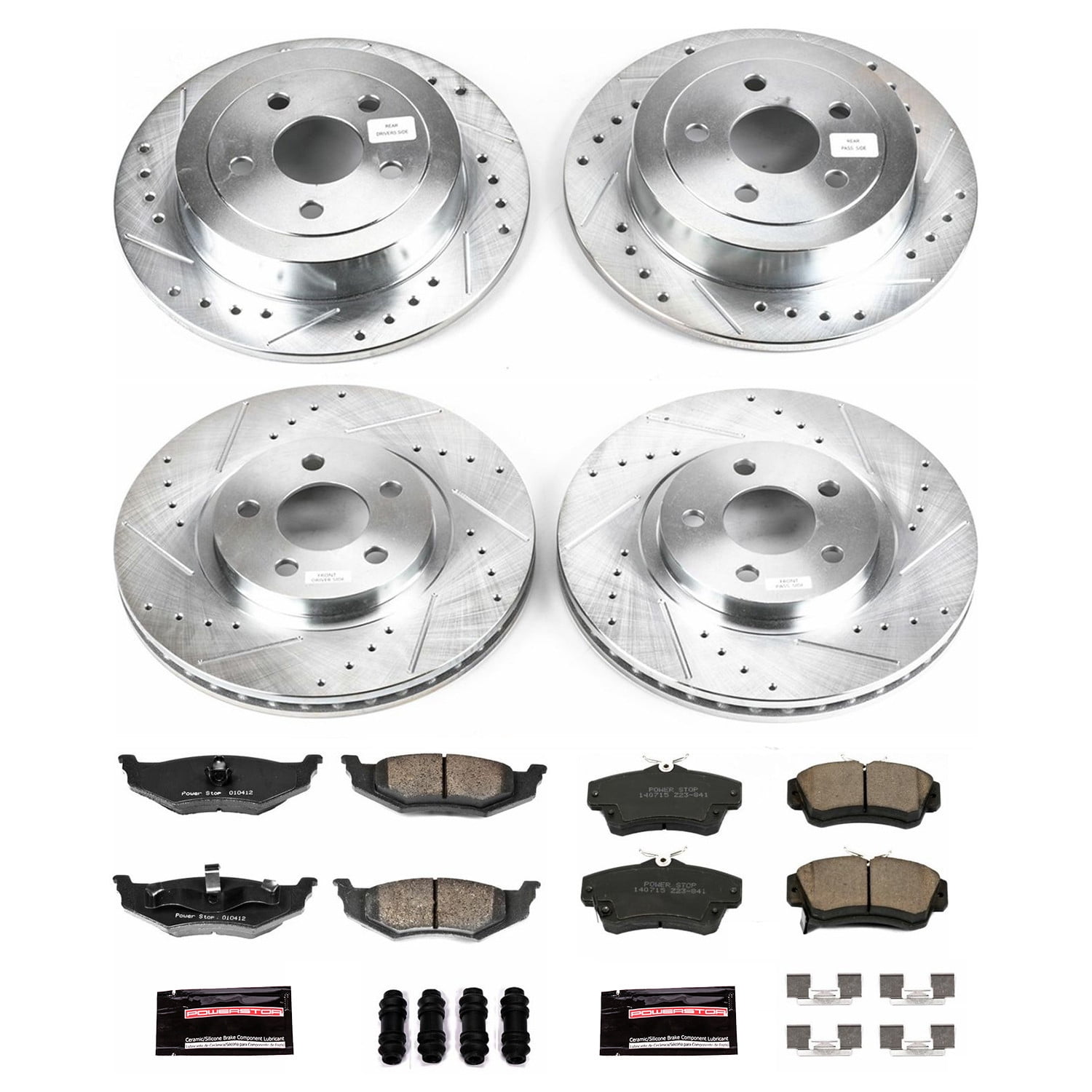 PowerStop Front and Rear Z23 Evolution Sport Carbon-Fiber Ceramic Brake Pad and Drilled & Slotted Rotor Kit Fits: CHRYSLER Select Models K1705
