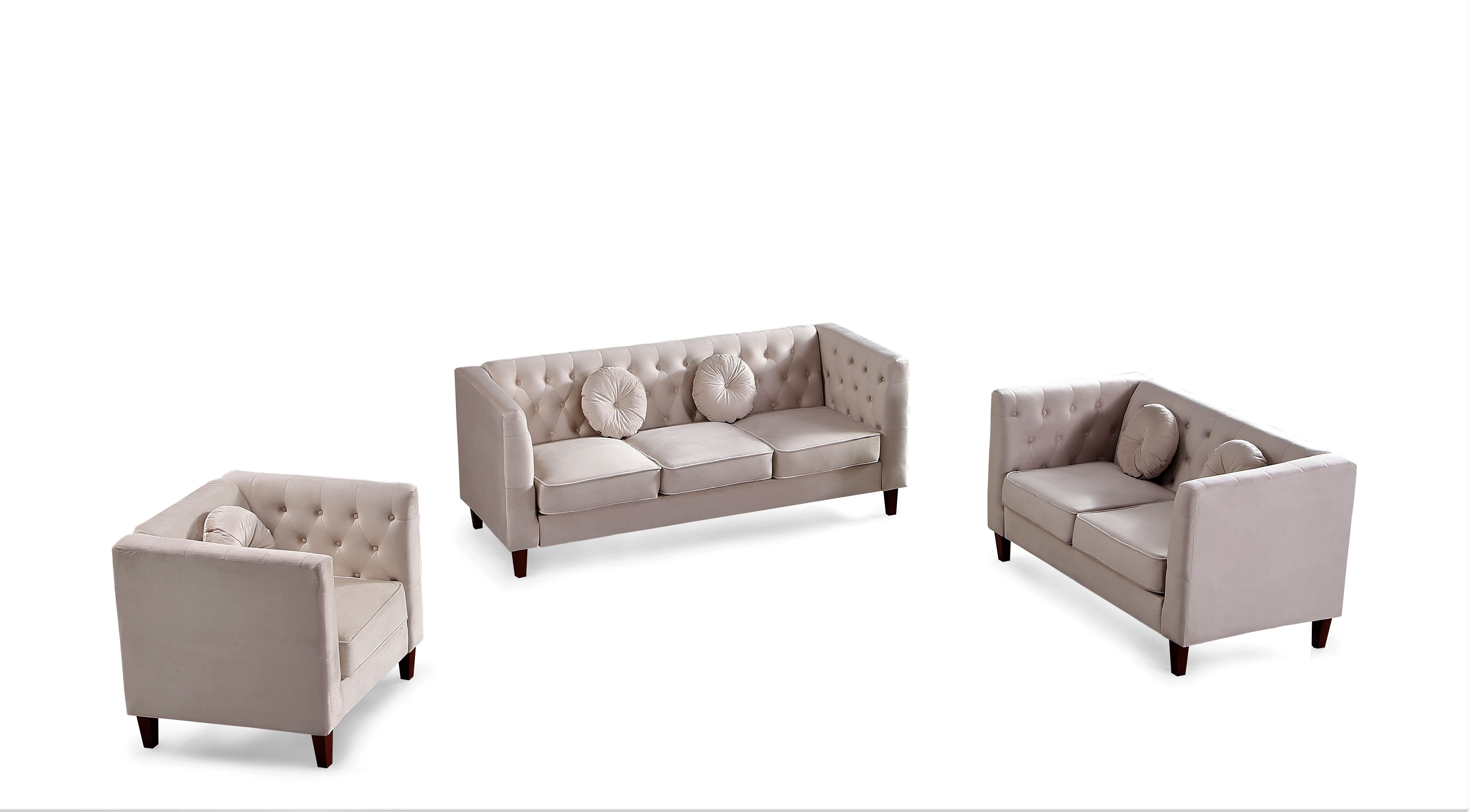 Uspridefurniture Fancher Kittleson Velvet Classic 3Pcs Living Room Set,Beige