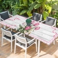 thumbnail image 2 of Pink Tulip Table Cloths for 8 Foot Rectangle Tables, Spring Floral Romantic Flowers Modern Art Wooden Patio Waterproof Elastic Fitted Tablecloths, Washable Rectangular Table Cover for Camping, 2 of 8