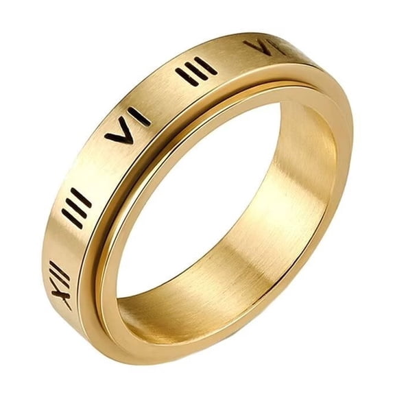 PAMTIER Men's Stainless Steel 6mm High Polished Roman Numerals Rotatable Ring for Anxiety Gold Size 6