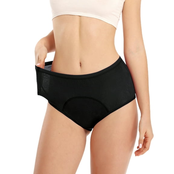 wirarpa Women's Period Panties Girls Leakproof Soft Underwear Jacquard Easy Clean Postpartum Briefs 1 Pack Black Medium