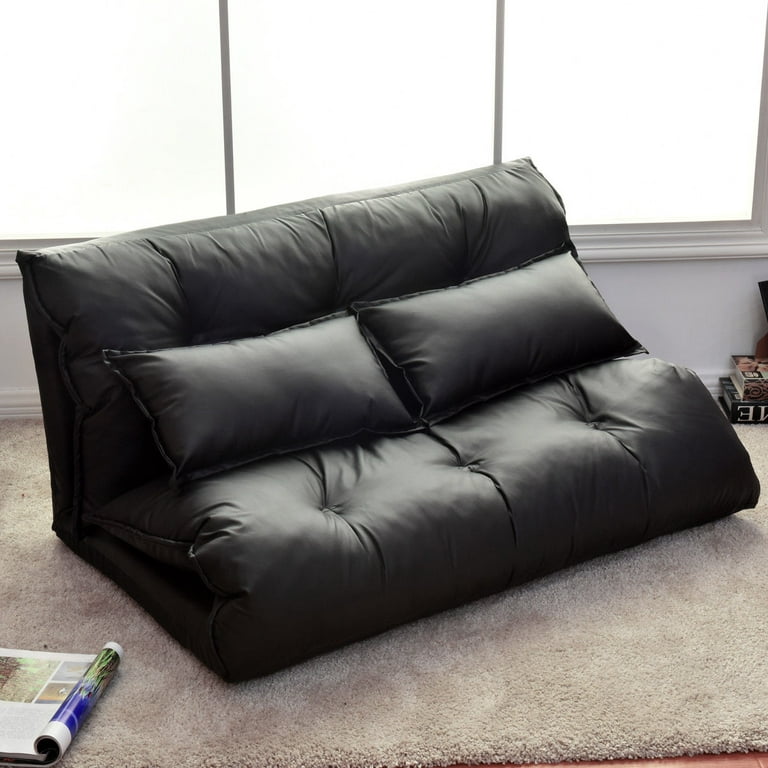 URTR 43.3 in. Black PU Leather Twin Foldable Floor Sofa Bed