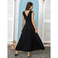 thumbnail image 3 of Women's Slit V Neck Sleeveless Midi Dress 100% Polyester Lightweight Elegant Everyday Wear Ideal for Casual Office, 3 of 9