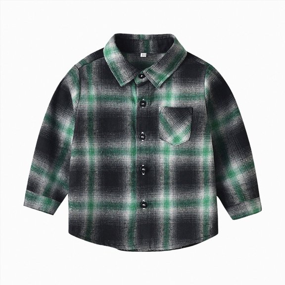 KPOPLK Toddler Baby Boys Outfits 6 9 12 18 Months-7 Years Kids Plaid Flannel Long Sleeve Shirts Button Down T-Shirt Tops Size 6-12 Months,Green