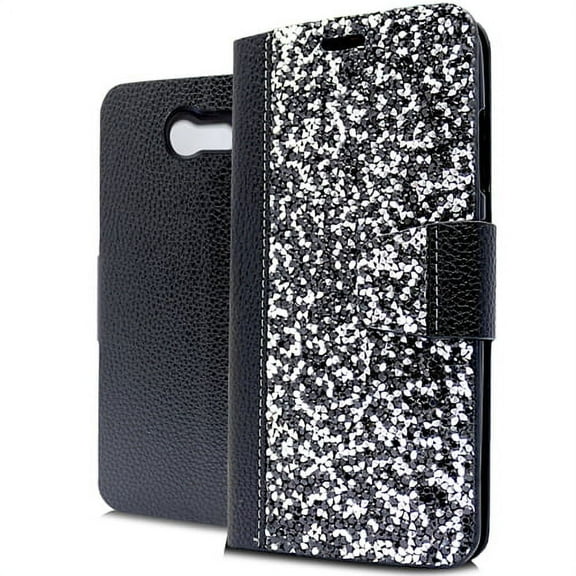 GSA Rock Bling Wallet Case For Samsung Galaxy J3 (2017), J327 Black/Silver