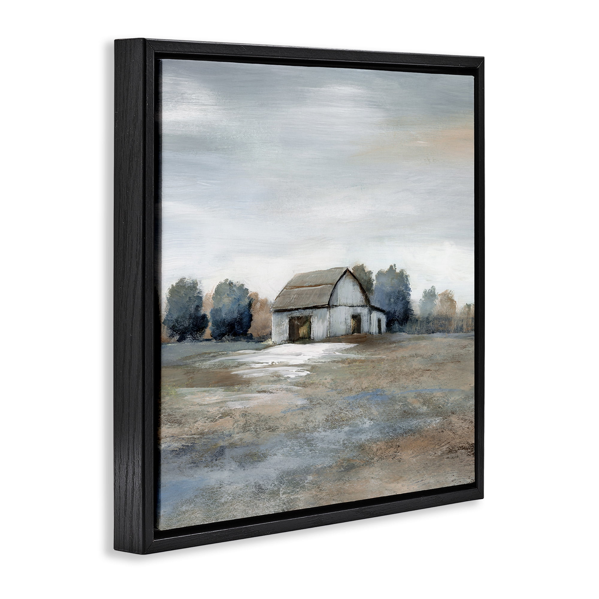 Stupell Industries Countryside Barn Neutral Tones Landscape Painting Black Floater Framed Canvas Art Print Wall Art, 25 x 25