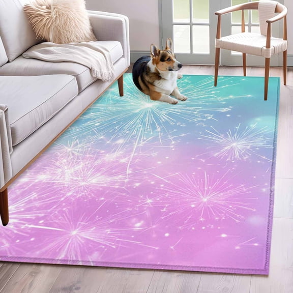 Pink Blue Turquoise Area Rug 4x6 Washable Rug Non Slip Gradient Fireworks Minimalism Funny Large Area Rug Indoor Floor Carpet for Entryway Bedroom Kitchen Living Room Home Office Dining Room Nursery