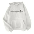 thumbnail image 2 of Baqcunre Womens Hoodies Women's Heartbeat Pattern Printed Hoodie Hoodie Drawstring Loose Comfortable Top Womens Sweatshirts Womens Fall Tops White 3XL, 2 of 5