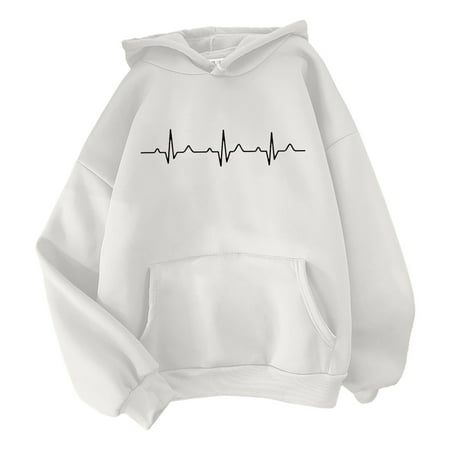 

WUDATI Women s Heartbeat Pattern Hoodie Casual Printed Pullover Loose Fit Drawstring Sweatshirt Lightweight Comfortable for Daily Wear Fall Winter Travel Vacation Street School Shopping Sports