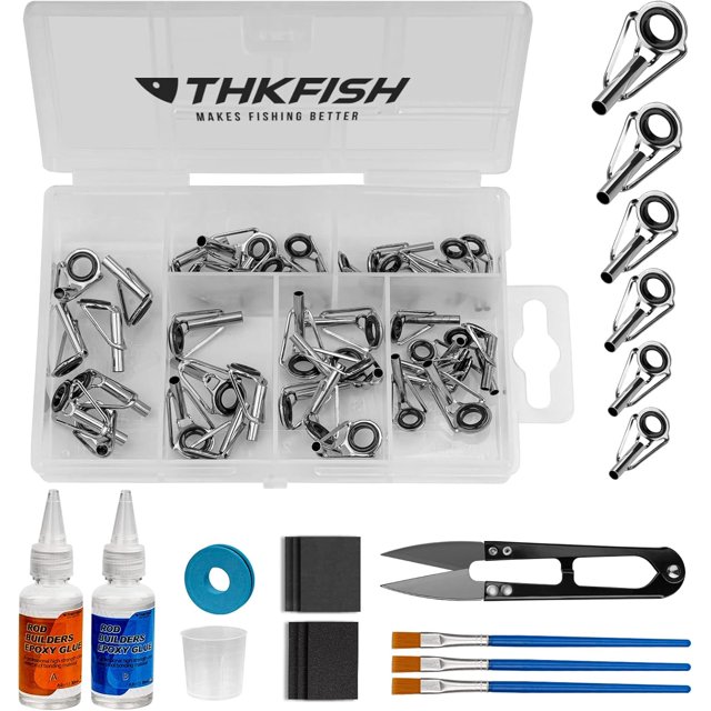 czcpp-Rod Tip Repair Kit with Glue Fishing Rod Repair Kit Pole Tip Replacement Complete Supplies for Fishing Pole Top Eyelets 42PCS Tips, 6Sizes Silver Large-42pcs