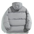 thumbnail image 3 of IYTR Mens Puffer Jacket Thicken Warm Coats Long Sleeve Zipper Button Cotton Hooded Jackets Winter Windproof Puffer Coats (Gray,M), 3 of 8