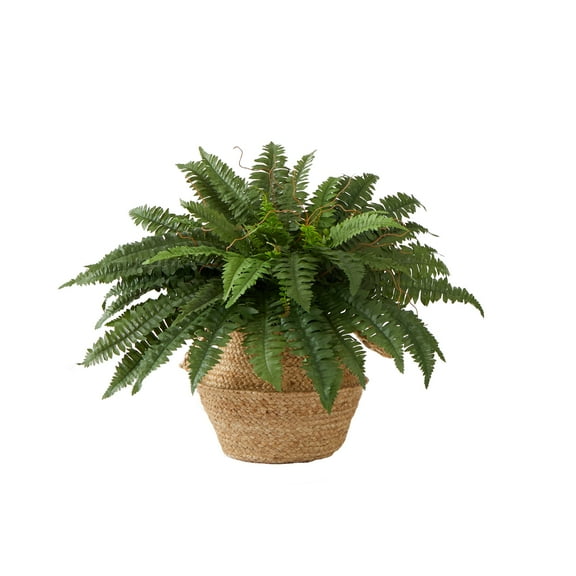 Nearly Natural 23in. Artificial Boston Fern Plant with Handmade Jute & Cotton Basket DIY KIT, Green