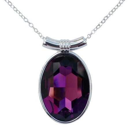 Purple Swarovski Crystal Silver Plated Cufflinks - Amethyst Swarovski Crystal Oval Pendant on 18 2mm Silver-Plated Necklace Chain
