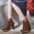 thumbnail image 4 of Fesfesfes Faux-Leather Boots for Women Mid-heel Winter Casual Color Suede Thick Soled Ankle Boots With Belt Buckle 9.5(43), 4 of 8