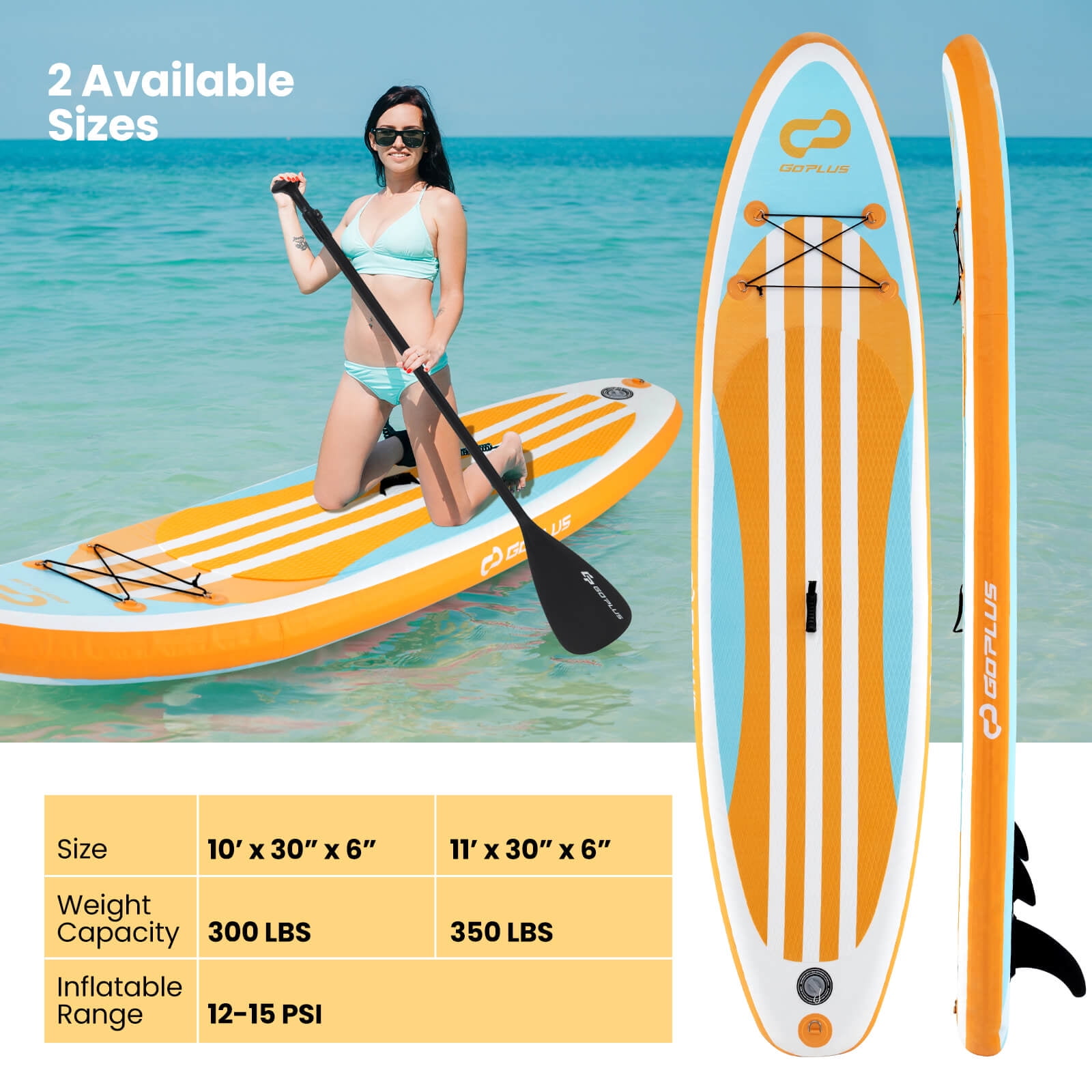 Infans 11’ x 30" x 6" Inflatable Stand Up Paddle Board w/3 Fins Backpack Non-slip Deck