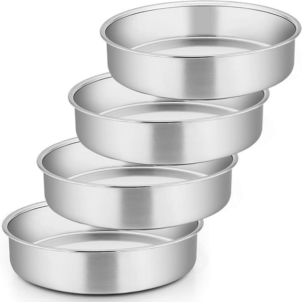 Vesteel 8 inch Cake Pan Set of 4, Stainless Steel Round Layer Cake Baking Pans, NonToxic