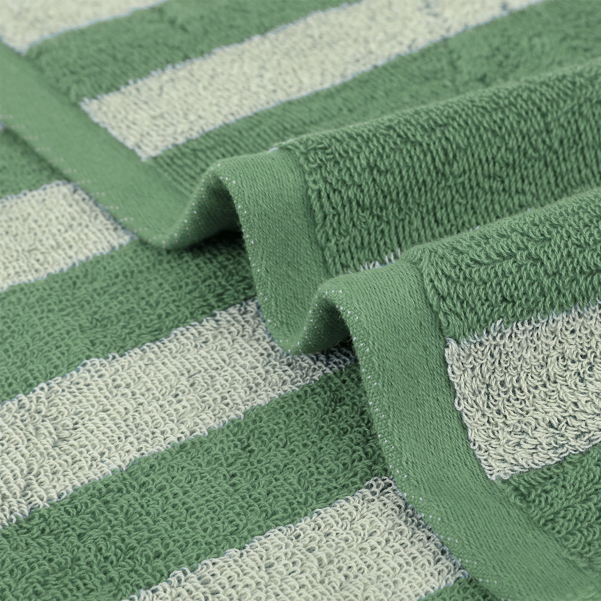 Unique Bargains Striped Cotton Hand Towel Set Soft Towels Green 13" x 29" -2 Piece