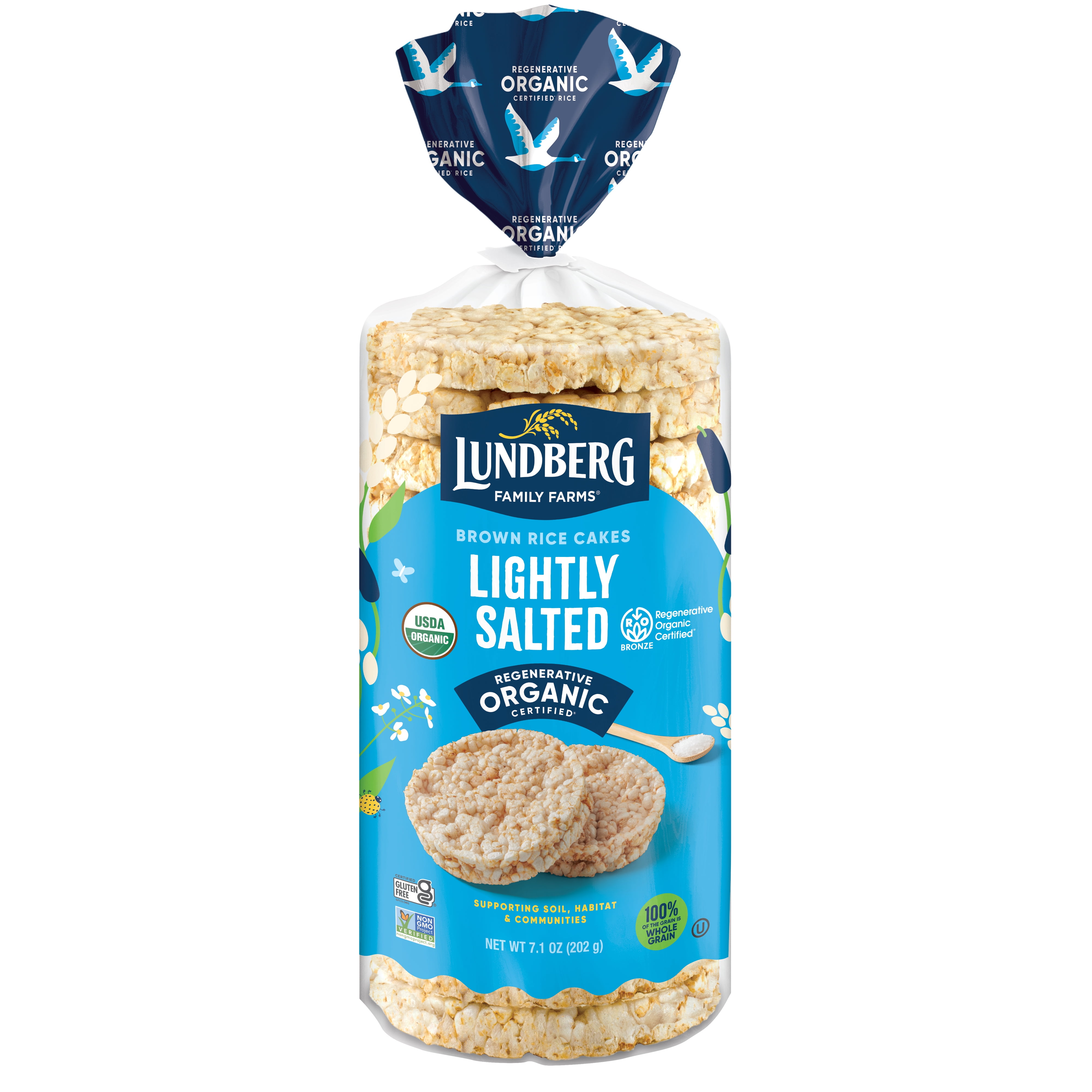 (3 pack) Lundberg Organic Brown Rice Cakes, Lightly Salted, Vegan, Gluten-Free, 7.1 Ounces
