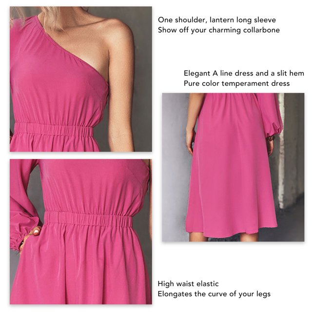 Vestido De Ajuste Casual, Vestido Con Abertura En Un Hombro, Cintura Alta, Color Puro Para Discotecas ANGGREK No