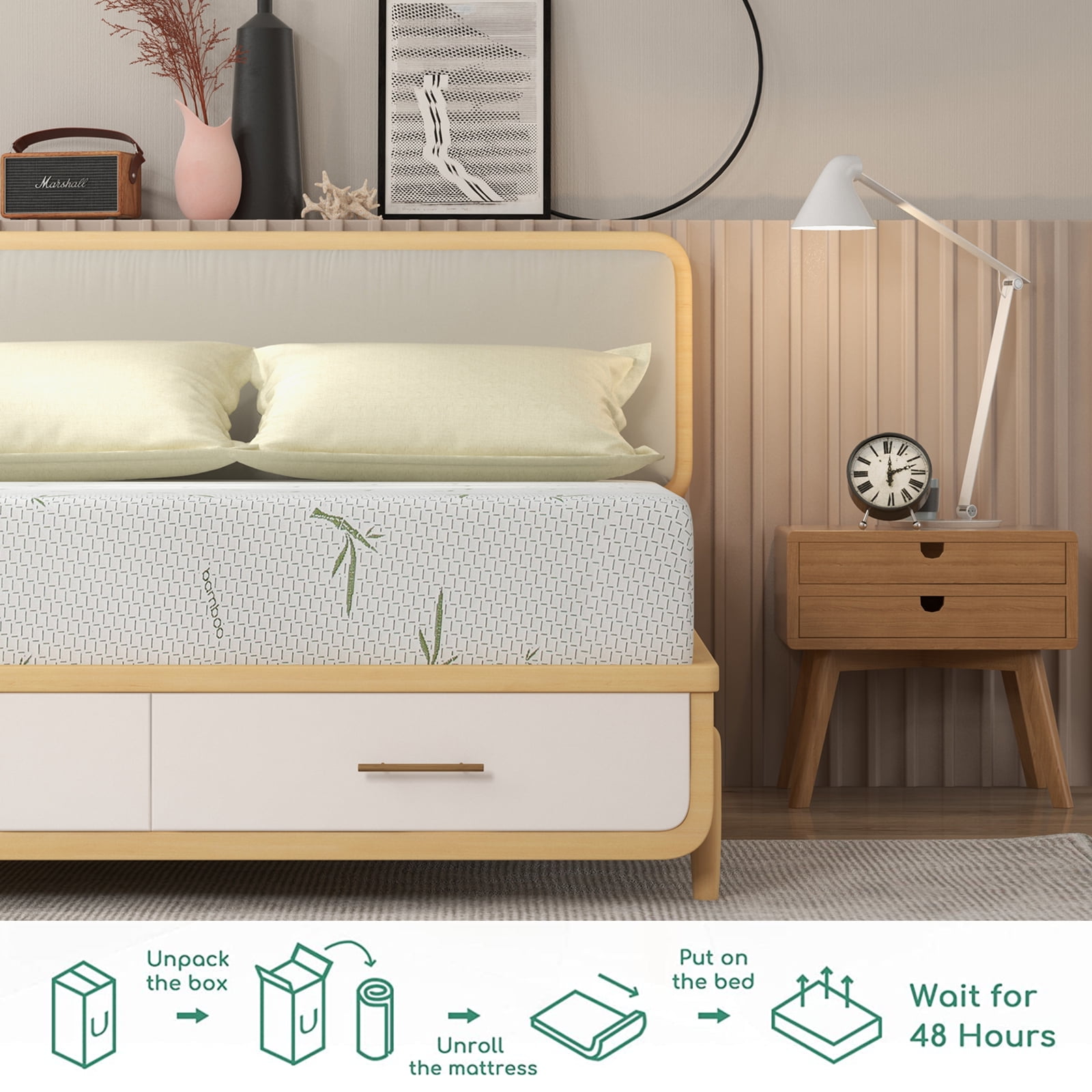 King Mattress,6 inch Memory Foam Mattress, Green Tea Gel Infused, Bamboo Knit Cover