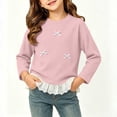 thumbnail image 6 of Cethrio Girls Long Sleeve Tops Size 10-12, Crew Neck Casual Pullover Knitted Kids Fall Undershirts Pink, 6 of 6
