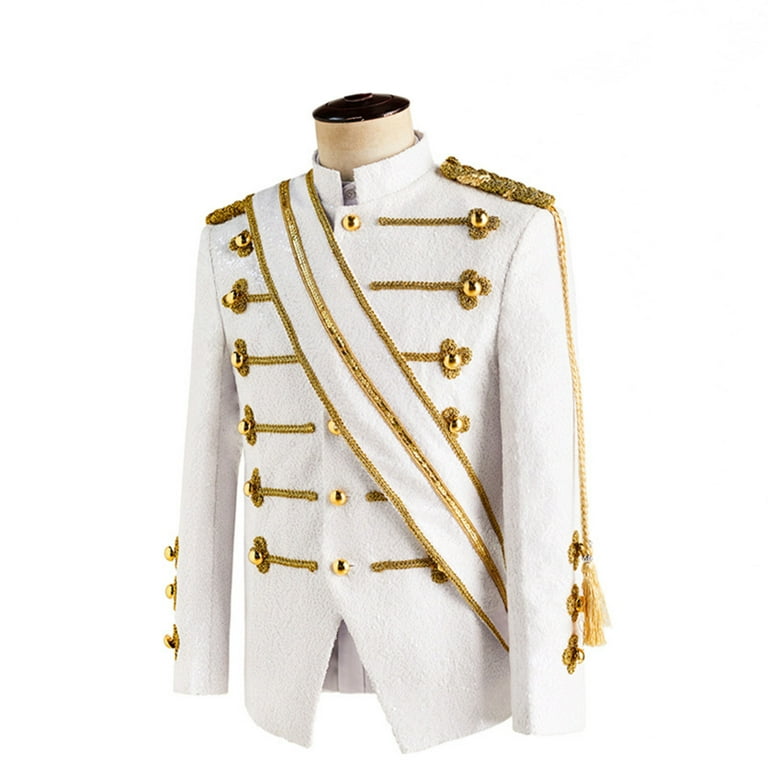BVnarty Men's Sequined Blazer Gold Trim Military Style