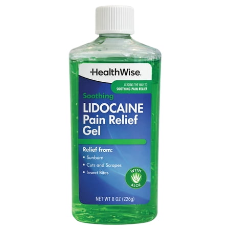 HealthWise Soothing Lidocaine Gel | Sunburn Relief | Fast Acting & Long Lasting | With Aloe Vera | Ideal for Insect Bites and Minor Burns | 8.0 Oz (226g)