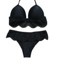 thumbnail image 3 of Wuxian Women 2 Piece Swimwear Solid Color Spaghetti Strap Deep V-Neck Lace Bandage Bikini Set Push-Up Padded Bra Low Waist Brief Bathing Suit Beachwear Swimsuit,Black,L, 3 of 3