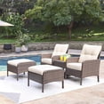 thumbnail image 3 of Lacoo 5 Pieces Wicker Patio Furniture Set Outdoor Patio Seat Conversation Cushion Chairs with Table & Ottomans, Beige, 3 of 8