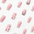 thumbnail image 3 of Cute Medium Press on Nails Square French Tip Fake Nails Red Full Cover False Nails with Bow Pearls Designs Glossy Glue on Nails Stick on Nails Handmade Acrylic Nails for Women Girls 24Pcs s16 24, 3 of 4