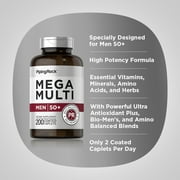 Mega Multi for Men 50 Plus | 200 Coated Caplets | Non-GMO, Gluten Free | By Piping Rock