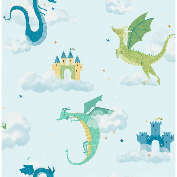 Advantage Magical Dragons Blue Fantastical Wallpaper