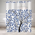thumbnail image 3 of MIZHONA Blue No Hook Fabric Shower Curtain with Snap in Liner,Plants Leaves Bathroom Curtain,71"× 74", 3 of 6