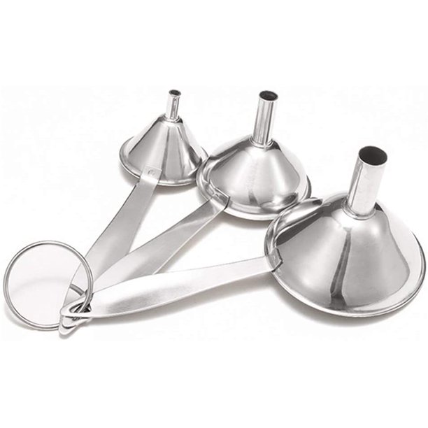 Embudo de acero inoxidable, mini embudo de acero inoxidable de 3 piezas, juego de embudo de cocina de acero inoxidable con asa y colador desmontable para transferencia de líquidos (plata) JFHHH pequeña
