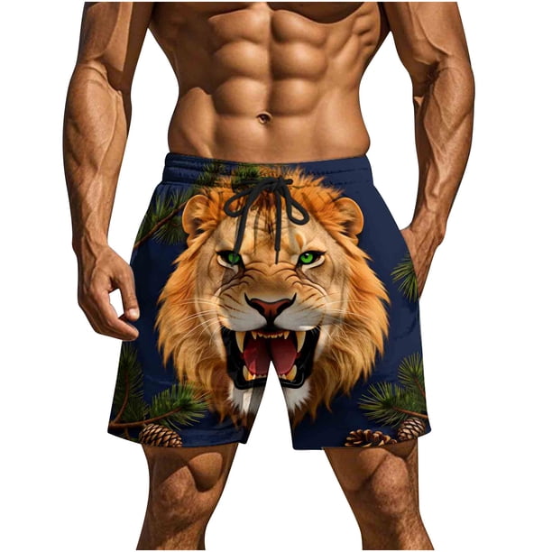 Pantalones de Baño de Cintura Elástica de los Hombres Divertido Impresión Doble Bolsillo Cinco Puntos Pantalones Cortos de Playa de Verano Seco Rápido