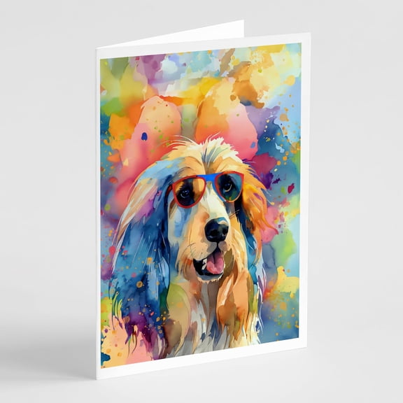Afghan Hound Hippie Dawg Greeting Cards Pack of 8 7 in x 5 in