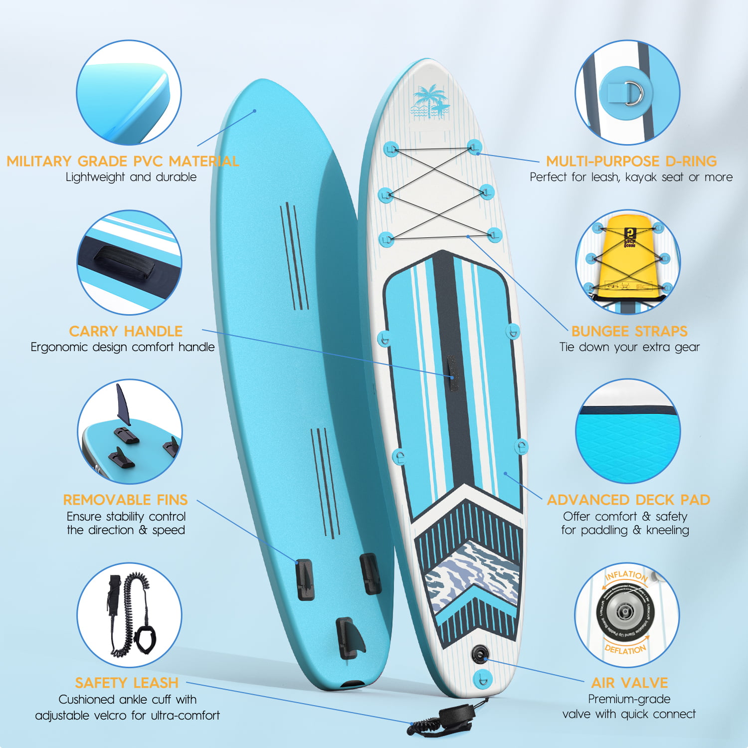 10‘ / 10’6 Stand Up Paddleboard with SUP Accessories Kayak Paddle Leash Non-Slip Deck Pump Uriiccar Inflatable Paddle Board for Adults 3 Fins for Surf Wide Stance ISUP Backpack 
