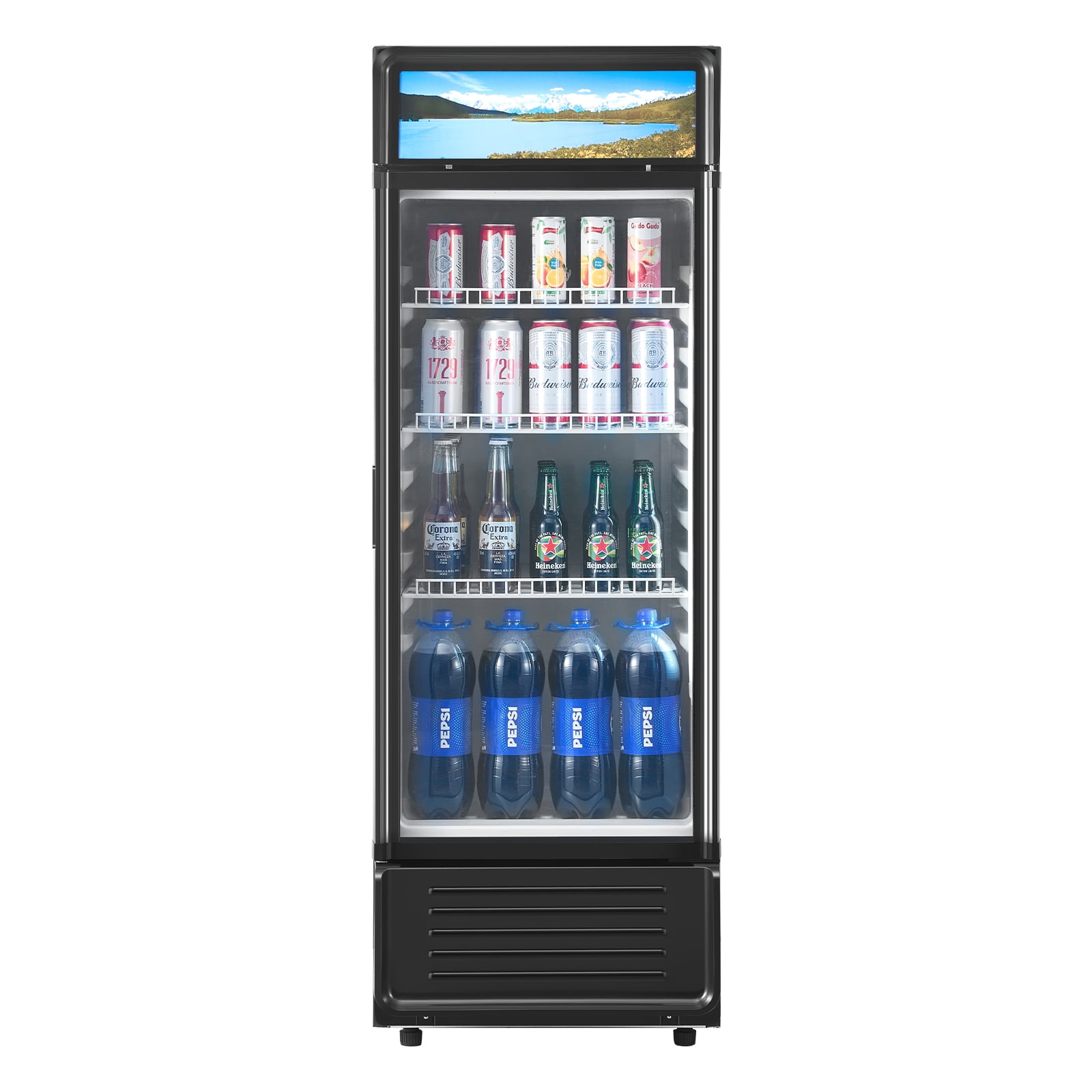 KFFKFF Commercial Merchandiser Refrigerator Single Glass Door 12.2 Cu ft , Display Beverage Cooler Merchandiser Customizable Lightbox