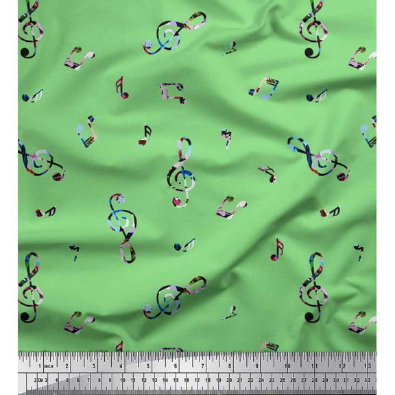 Soimoi Cotton Duck Fabric Notes Musical Instrument Print Fabric by The Yard 42 Inch Wide