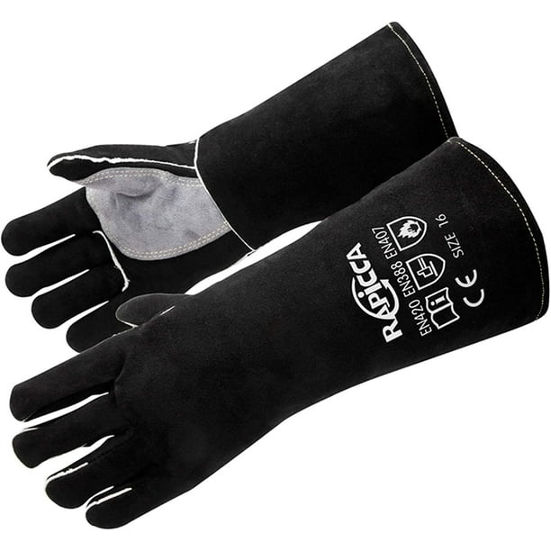 Guantes para chimenea RAPICCA, resistentes al calor, de piel negra