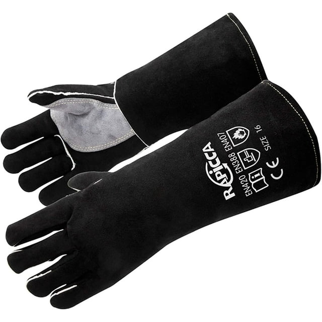 Guantes para chimenea RAPICCA, resistentes al calor, de piel negra